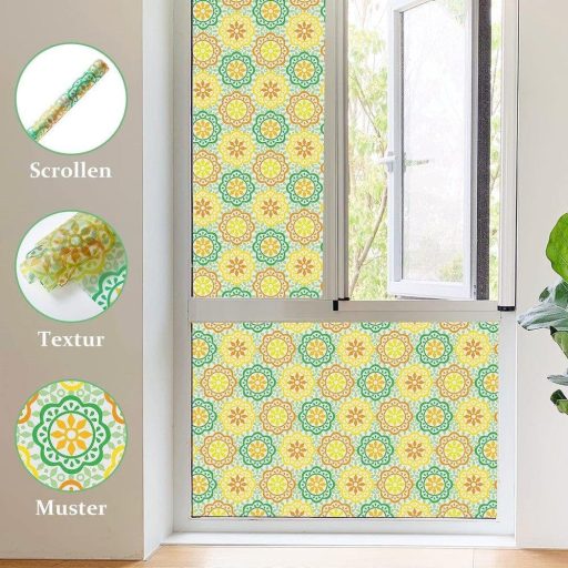 Lifetree Dekoratív virágmintás ablakfólia 45 * 200CM, statikus tapadású, UV-védelemmel, virágmintás, sárga színben