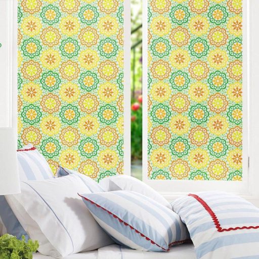 Lifetree Dekoratív virágmintás ablakfólia 45 * 200CM, statikus tapadású, UV-védelemmel, virágmintás, sárga színben