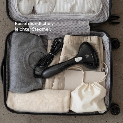 Aparat de călcat vertical cu abur Steamery Cirrus 1, 1500W, fier de călcat compact de călătorie, debit de abur 16-20g/min, încălzire în 25 secunde, anti-șifonare, negru