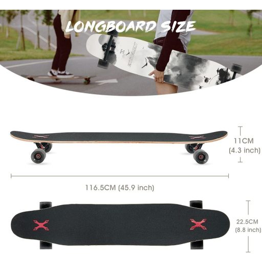 Opurtdor 118 cm Longboard Skateboard Cruiser Maple Fa Kezdőknek Felnőtteknek