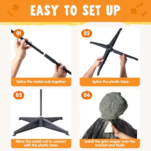 JOYIN Decor de Halloween, Schelet Animat cu Craniu, 175 cm, Cu Lanț, Ochi Luminoși și Efecte Sonore