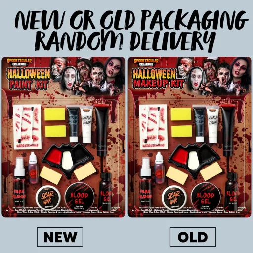 Set de machiaj Halloween Spooktacular Creations cu vopsea de față și sânge artificial, 16 bucăți