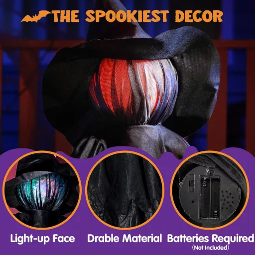 JOYIN 3 darabos Halloween boszorkány kerti dekoráció hanghatással és világító fejjel