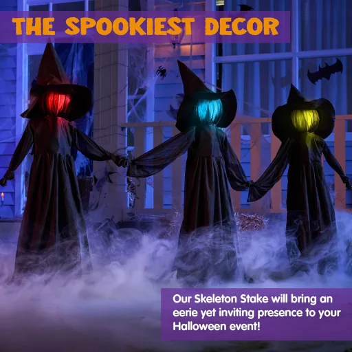 JOYIN 3 darabos Halloween boszorkány kerti dekoráció hanghatással és világító fejjel