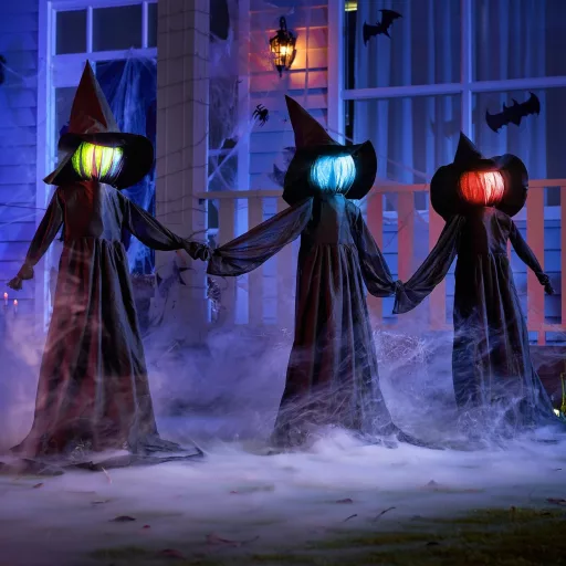 JOYIN 3 darabos Halloween boszorkány kerti dekoráció hanghatással és világító fejjel