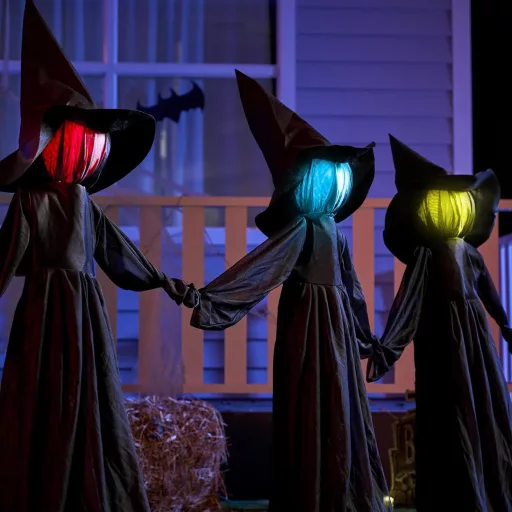 JOYIN 3 darabos Halloween boszorkány kerti dekoráció hanghatással és világító fejjel