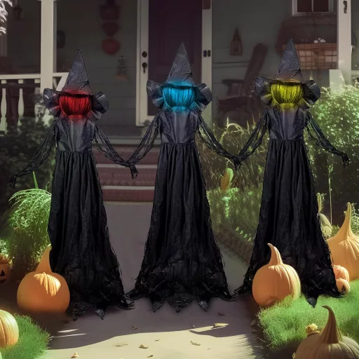 JOYIN Set de 3 decorațiuni de grădină de Halloween cu vrăjitoare, cu efecte sonore și capete luminoase