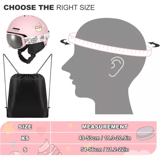 Odoland Cască de Schi pentru Copii cu Ochelari, Cască de Snowboard pentru Băieți și Fete, 54-56 cm