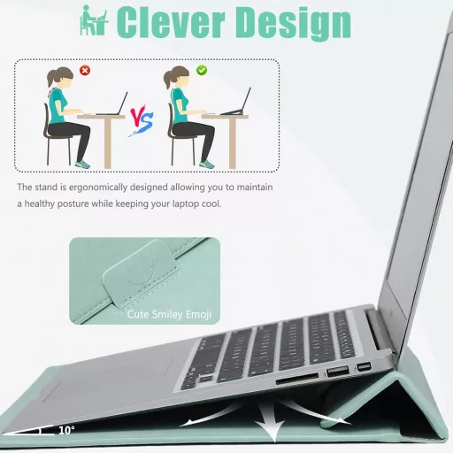 HYZUO 13-palcové puzdro na notebook so stojanom, kompatibilné s MacBook Air M2 M1 Pro, mätovo zelené