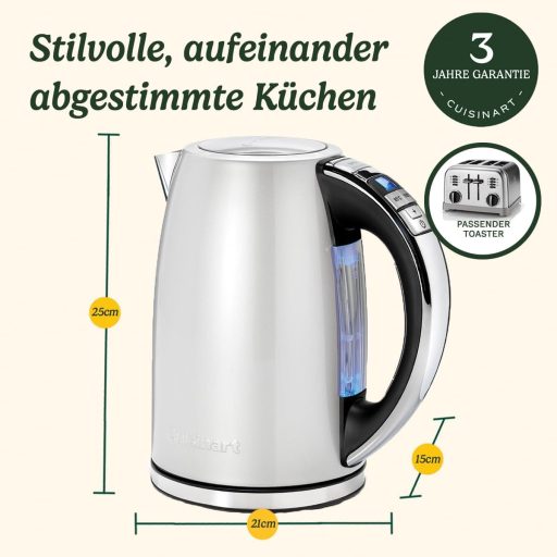 Cuisinart Multi-Temp Kettle, Quick Boil, Wireless, Stainless Steel Finish, 1.7 L Capacity, Adjustable Temperature, Removable, Washable Anti-limescale Filter, Brushed Stainless Steel