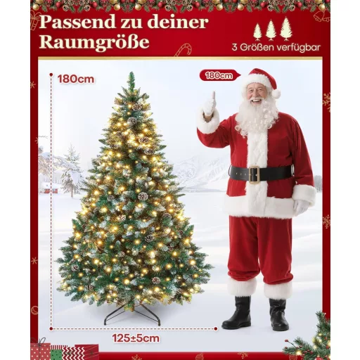 Brad artificial LED Yorbay 180 cm - Brad de Crăciun înzăpezit cu iluminare integrată, conuri naturale, PVC ignifug, bază metalică stabilă, utilizare la interior și exterior