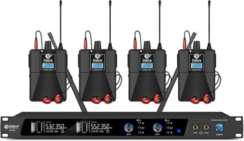 Sistem de monitorizare in-ear wireless, dual-canal UHF, Debra Audio PRO ER-202 - Pentru scenă, studio, muzicieni (cu 4 receptoare)