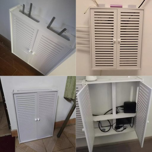 Router rack Montat pe Perete Raft Flotant Cutie Depozitare WiFi 42×10×50cm