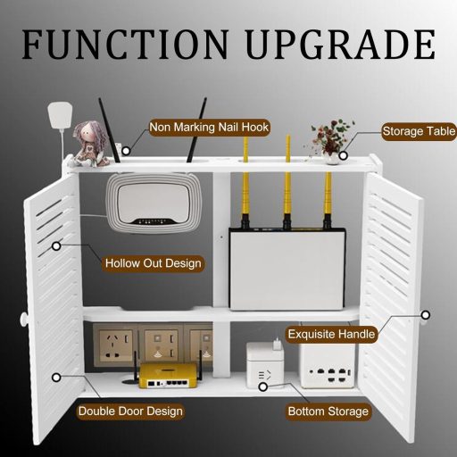 Router rack Montat pe Perete Raft Flotant Cutie Depozitare WiFi 42×10×50cm