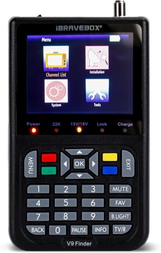 NamYoprce V9 Digitális Műholdkereső 3,5" LCD Kijelzővel - Full HD, H.265 Támogatás, 3000mA Akkumulátor, USB Frissítés, Többnyelvű Menü, Feke
