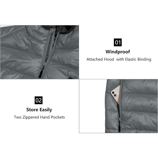 Mapamyumco Pánska ľahká páperová vesta veľkosti L - Vodoodpudivá bunda bez rukávov na turistiku, cestovanie, zimné športy, sivá