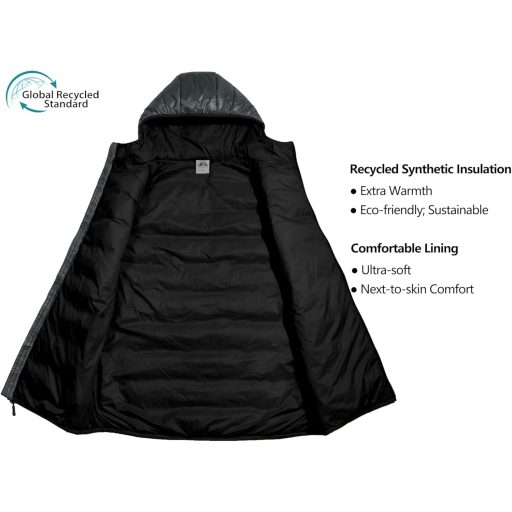 Mapamyumco Vestă bărbați ușoară din puf, mărimea L - Jachetă fără mâneci hidrofugă pentru drumeții, călătorii, sporturi de iarnă, gri