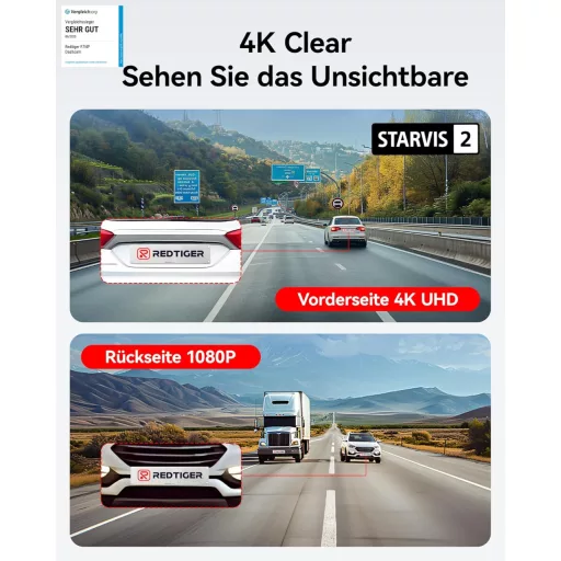 REDTIGER F7NP-4K autós fedélzeti kamera elöl-hátul, 128GB kártya, Wi-Fi6, 4K felbontás
