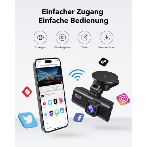 REDTIGER F7NP-4K autós fedélzeti kamera elöl-hátul, 128GB kártya, Wi-Fi6, 4K felbontás