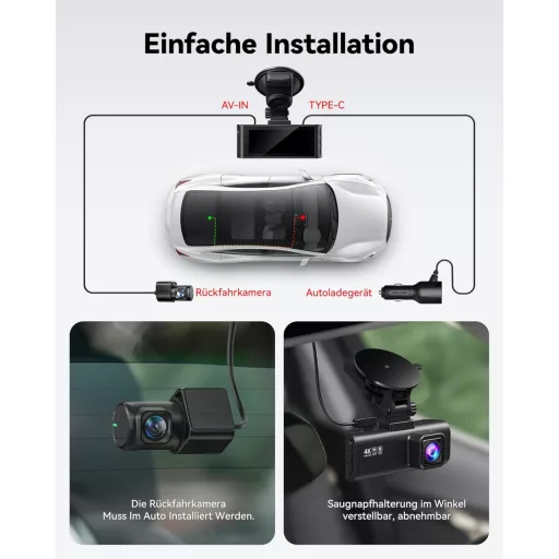 REDTIGER F7NP-4K autós fedélzeti kamera elöl-hátul, 128GB kártya, Wi-Fi6, 4K felbontás