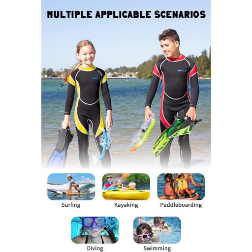 Yikayin 2,5 mm Neoprén Gyerek Búvárruha - Hosszú Ujjú Vízálló Úszóruha Hátsó Cipzárral, UV50+ Védelem Úszáshoz, Búvárkodáshoz, Szörfözéshez