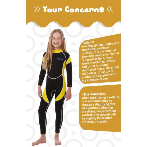 Yikayin 2,5 mm Neoprén Gyerek Búvárruha - Hosszú Ujjú Vízálló Úszóruha Hátsó Cipzárral, UV50+ Védelem Úszáshoz, Búvárkodáshoz, Szörfözéshez
