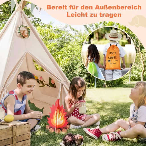 Tiny Land Gyerek Indián Sátor Fényekkel és Tábortűz Játékkal - Mosható Tipis Játszósátor Hordtáskával, Beltéri Játéktér Fiúknak és Lányoknak