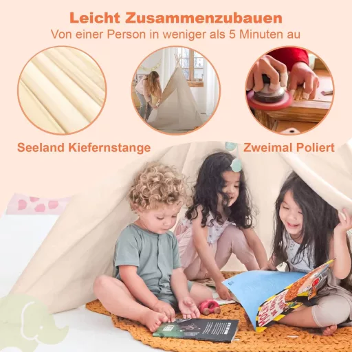 Cort de joacă pentru copii Tiny Land, cu lumini și foc de tabără de jucărie - Tipi lavabil, cu geantă de transport, spațiu de joacă interior pentru băieți și fete