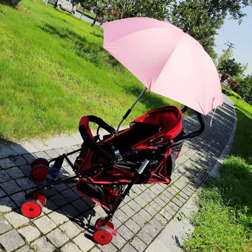 Umbrelă de soare universală pentru cărucior STARRY CITY, 75 cm diametru, cu protecție UV50+, ajustabilă cu clemă, neagră