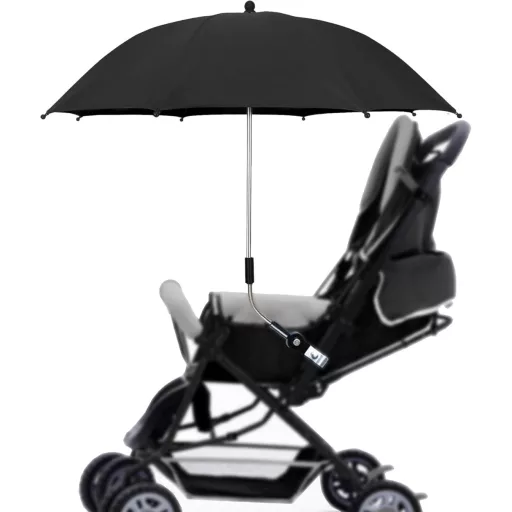 Umbrelă de soare universală pentru cărucior STARRY CITY, 75 cm diametru, cu protecție UV50+, ajustabilă cu clemă, neagră