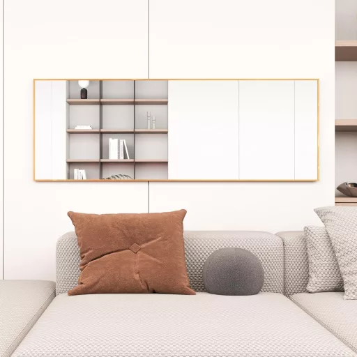 AUFHELLEN Álló Tükör 140x50 cm Arany Fém Kerettel - HD Minőségű Teljes Alakos Fali Tükör Akasztóval Nappaliba, Hálószobába, Öltözőbe