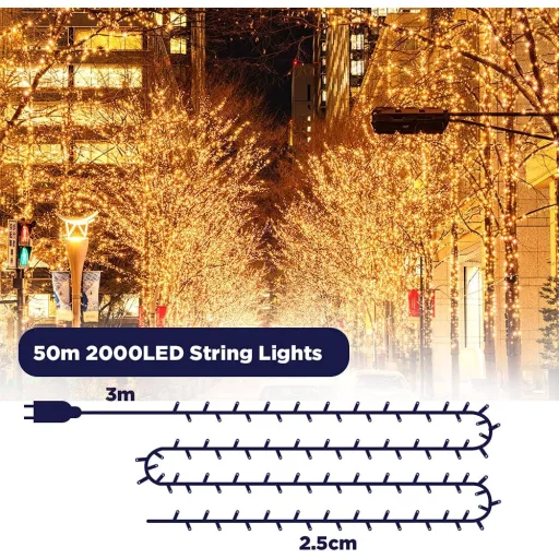 ELKTRY 2000 LED Tündérfény 50m Meleg Fehér Kültéri Beltéri Vízálló IP44