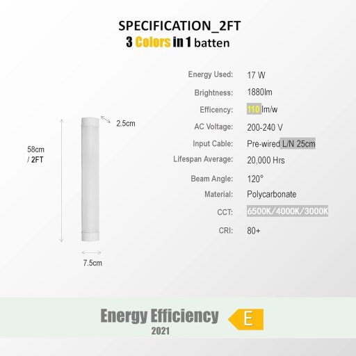 Sundertech LED Batten 60cm Meleg/Semleges/Hideg Fehér Választható Konyha Garázs