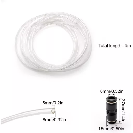 SRJQXH Pneumatická hadica 8mm/5mm - 5m Priehľadná PU vzduchová trubica ku kompresoru, vodotesná, olejuvzdorná, s tepelnou odolnosťou -30°C~80°C, s konektorom