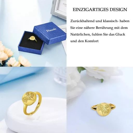 PLAINSHE Női 18K Aranybevonatú Gyűrűk, Gravírozott Pecsétgyűrű, Minimalista Állítható Statement Gyűrű