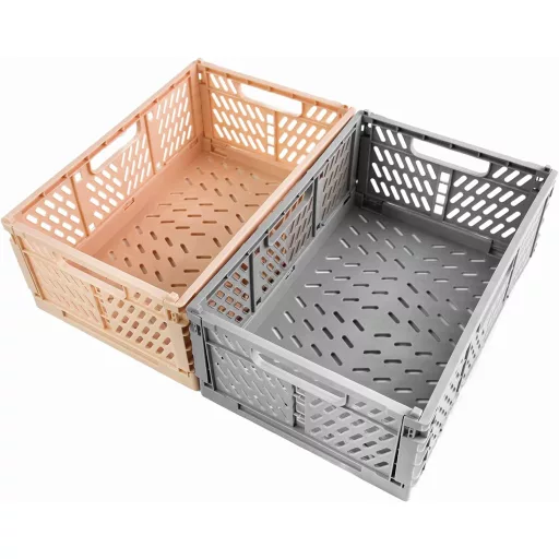 Spesh Sklopivi Spremnik za Pohranu Set 2 kom, Plastična Sklopiva Košara, Čvrste Kutije za Pohranu za Kuhinju Spavaću Sobu, Ružičasto Siva 30x20x12