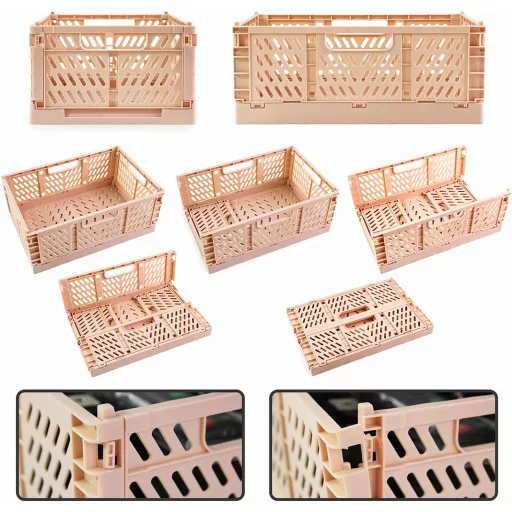Spesh Sklopivi Spremnik za Pohranu Set 2 kom, Plastična Sklopiva Košara, Čvrste Kutije za Pohranu za Kuhinju Spavaću Sobu, Ružičasto Siva 30x20x12