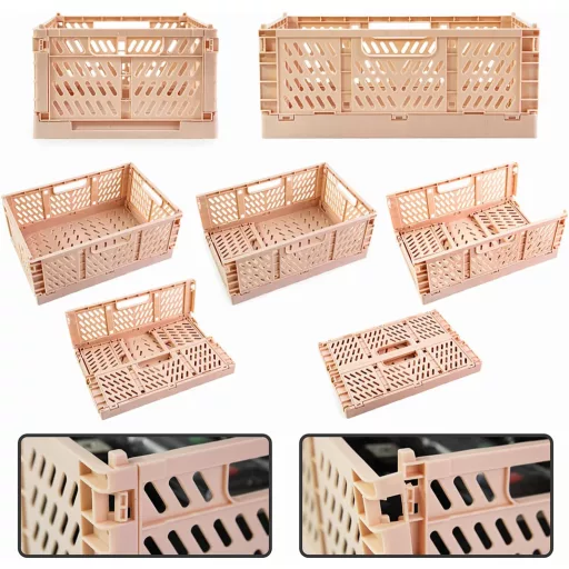 Set 2 Cutii de Depozitare Pliabile Spesh, Coș Pliabil din Plastic, Cutii de Depozitare Rezistente pentru Bucătărie Dormitor, Roz Gri 30x20x12