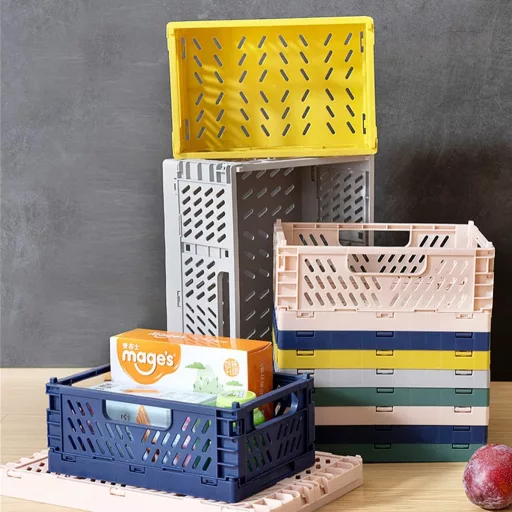 Set 2 Cutii de Depozitare Pliabile Spesh, Coș Pliabil din Plastic, Cutii de Depozitare Rezistente pentru Bucătărie Dormitor, Roz Gri 30x20x12