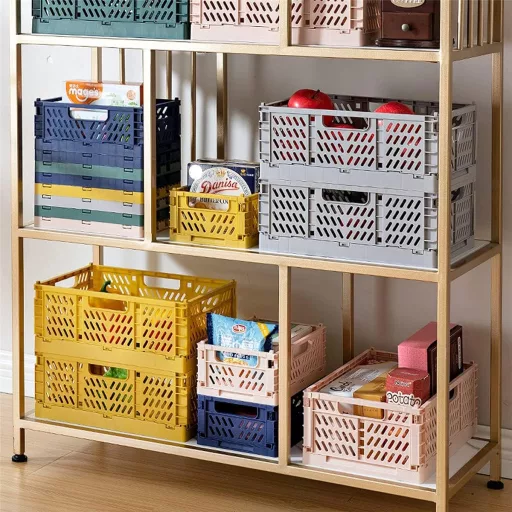 Set 2 Cutii de Depozitare Pliabile Spesh, Coș Pliabil din Plastic, Cutii de Depozitare Rezistente pentru Bucătărie Dormitor, Roz Gri 30x20x12