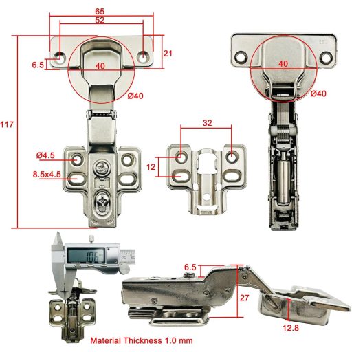 LOOTICH 95-stupňový hydraulický záves 40 mm s tlmením, pre ťažké dvere, nábytkový