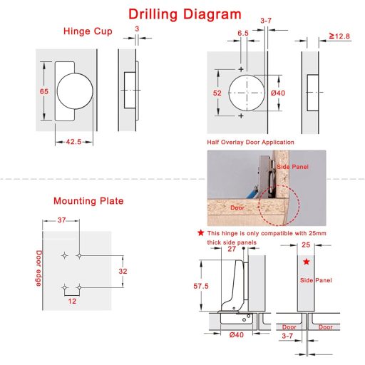 LOOTICH 95-stupňový hydraulický záves 40 mm s tlmením, pre ťažké dvere, nábytkový