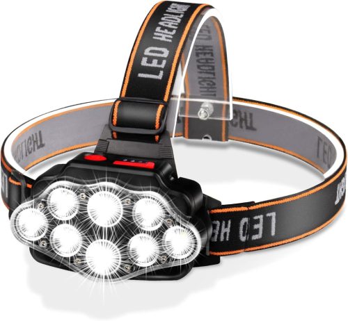 DAWINSIE LED Fejlámpa USB Tölthető, 8 LED 12000lm, 4 Üzemmód, Vízálló, 90° Forgatható, Túrázáshoz, Kempinghez, Horgászathoz
