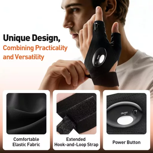 BIIB LED-es halászati kesztyű férfiaknak, ajándék ötlet férjnek, camping felszerelés