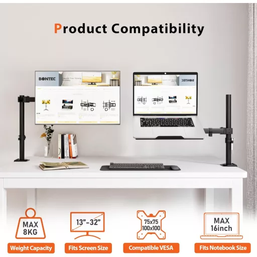 REDBAT Dupla Monitor és Laptop Állvány 13-32 colos Monitorokhoz, 8kg Terhelhetőség