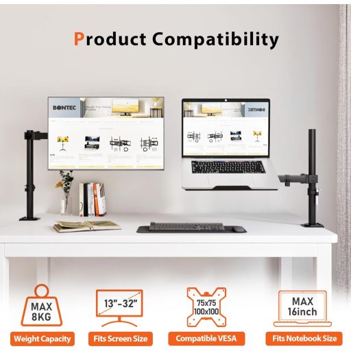 REDBAT Dupla Monitor és Laptop Állvány 13-32 colos Monitorokhoz, 8kg Terhelhetőség