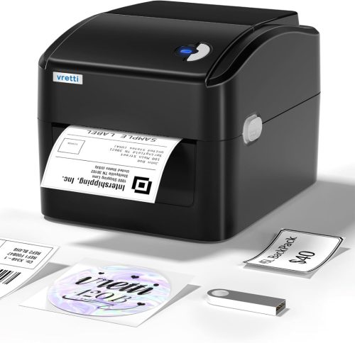 vretti USB Címkenyomtató XXL Papírtálcával - DHL Szállítási Címkékhez, Windows/Mac/ChromeOS/Linux Kompatibilis, 99,99% Vonalkód Olvasási Ará