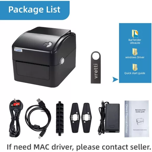 Imprimantă de etichete vretti USB C cu tavă XXL – Compatibilă Windows/Mac/ChromeOS/Linux pentru etichete de expediere DHL, rată de citire a codurilor de bare de 99,99%