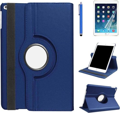 Husă Rotativă Albastru Închis cu Stilou și Folie de Protecție pentru iPad Mini 4/5