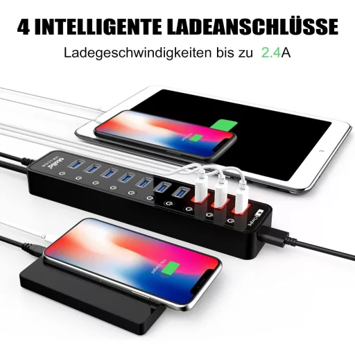 Atolla USB 3.0 Hub 11 portos aktív elosztó 48W tápegységgel